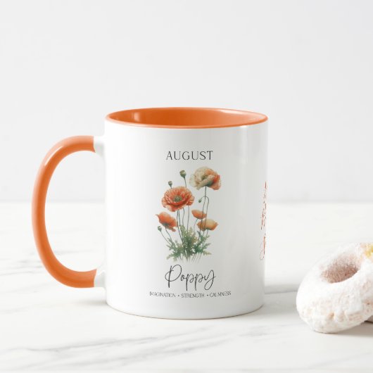 August Geburtsmonat Blume Poppy Geburtstagsgeschen Tasse (Mit Donut)