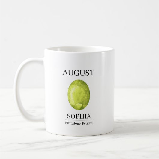 August-Geburtsstein-Geburtstagsname Peridot Kaffeetasse (Links)