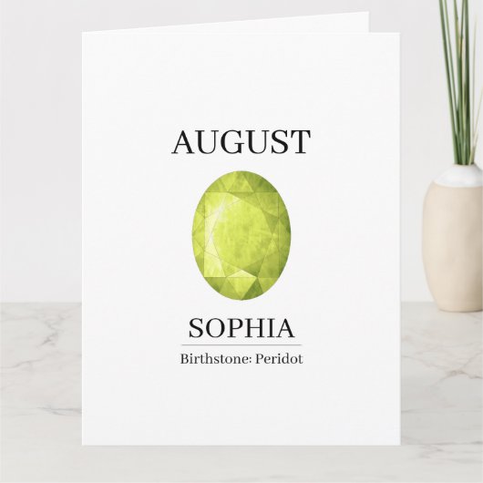 August-Geburtsstein-Geburtstagsname Peridot Karte (Vorderseite)