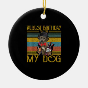 August Geburtstag mit meinem irischen Wolfhound Hu Keramik Ornament