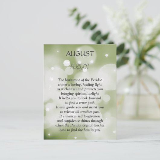 August Geburtstag Peridot Postkarte (Stehend Vorderseite)