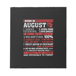 August Geburtstagsgeschenke - Geboren im August Ju Notizblock