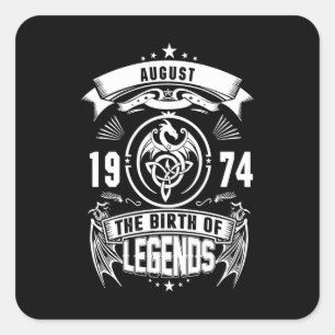 August-Geschenk 1974 Geburtsjahr der Legenden Quadratischer Aufkleber
