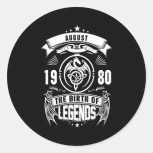 August-Geschenk 1980 Geburtsjahr der Legenden Runder Aufkleber