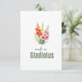 August Gladiolus Geburtstagsblume Flache Dankeskar Dankeskarte (Stehend Vorderseite)