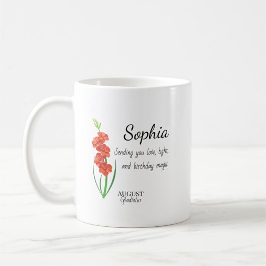 August Gladiolus Personalisierter Geburtstag Kaffeetasse (Links)