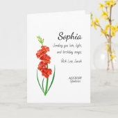 August Gladiolus Personalisierter Geburtstag Karte (Gelbe Blume)