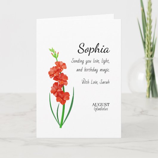 August Gladiolus Personalized Birthday Karte (Vorderseite)