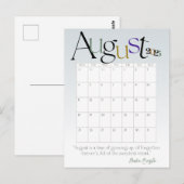 August Gray Modern Monthly Calendar 2025 Postkarte (Vorne/Hinten)
