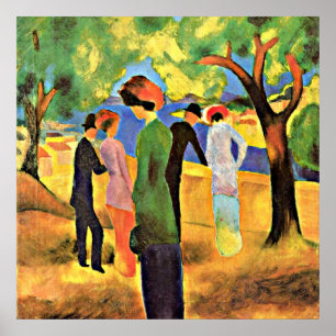 August Macke art: Frau in einer grünen Jacket, Poster