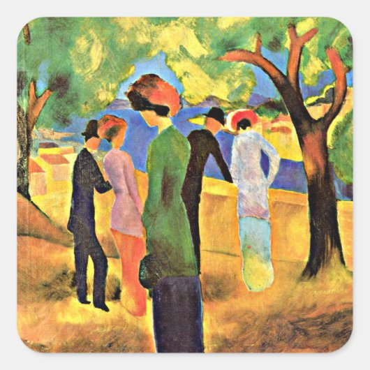 August Macke art: Frau in einer grünen Jacket, Quadratischer Aufkleber (Vorderseite)