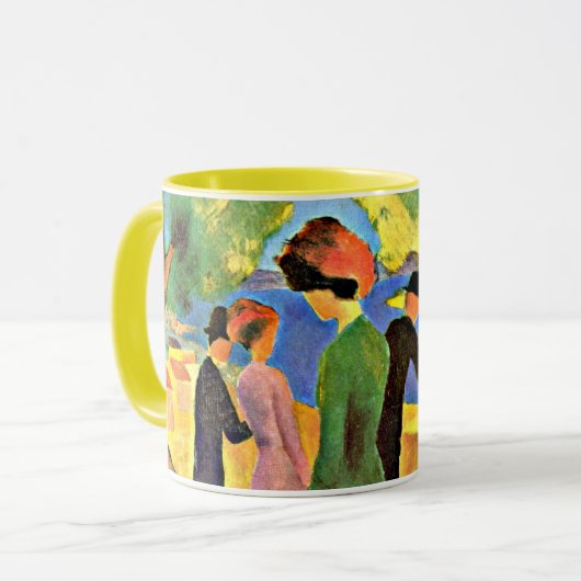 August Macke art: Frau in einer grünen Jacket Tasse (Vorderseite Links)