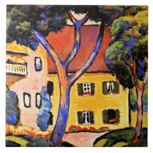 August Macke art, Haus in einer Landschaft Fliese