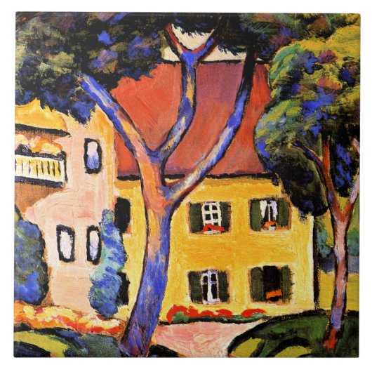 August Macke art, Haus in einer Landschaft Fliese (Vorderseite)