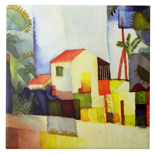 August Macke Bright House Aquarellmalerei Fliese (Vorderseite)