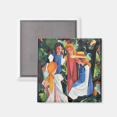 August Macke farbenfrohe Malerei, Vier Mädchen Magnet (Vorderseite/Rückseite)