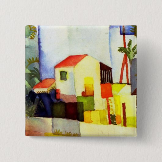August Macke Helles Haus Aquarellmalerei Button (Vorderseite)