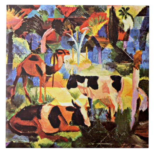 August Macke - Landscape with Cows and a Camel Fliese (Vorderseite)