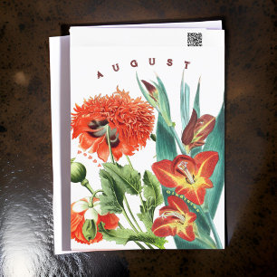 August Monat Blumen Gladiolus & Mohn   Postkarte