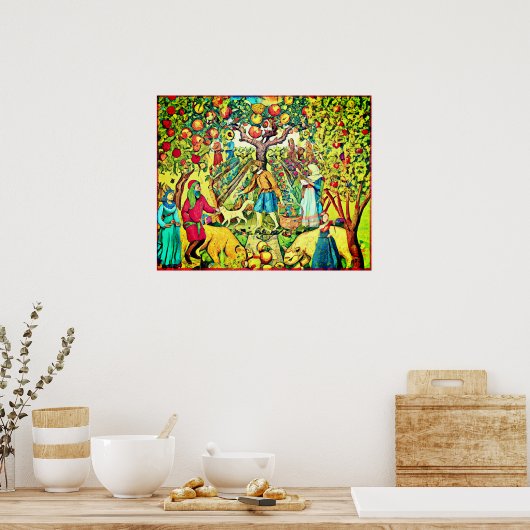 August Naive Folk Art Summer Celebration Poster (Küche)