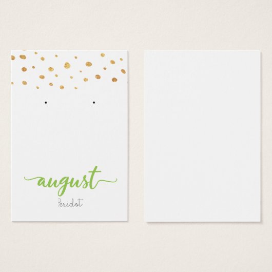 August Peridot Birthstone Earring Display Card (Vorne & Hinten)