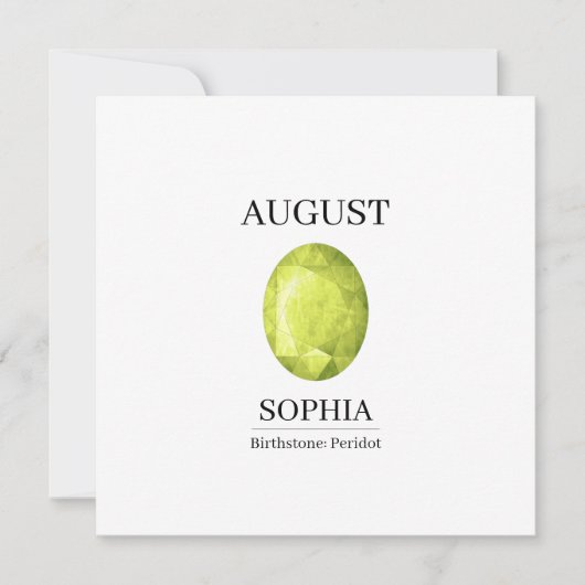  August Peridot Personalized Birthday Karte (Vorderseite)