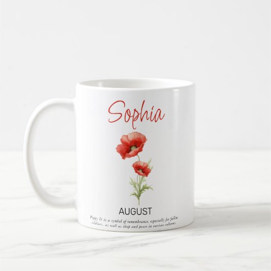 August Personalisierte Geburtshilfe Blume Kaffeetasse (Links)