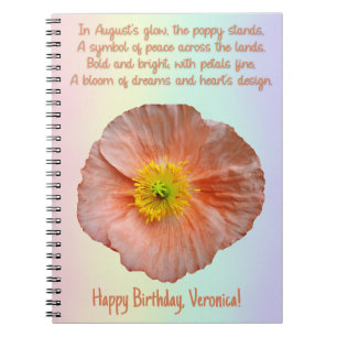 August Poppy Birth Blume Spiral Notebook Notizblock