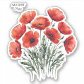 August Poppy Bloom - Personalisiertes Geburtstagsg Aufkleber (Vorderseite)