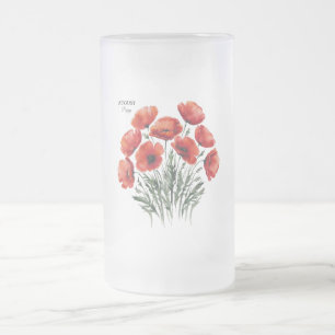 August Poppy Bloom - Personalisiertes Geburtstagsg Mattglas Bierglas