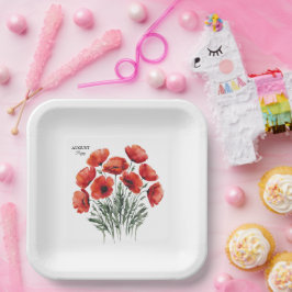 August Poppy Bloom - Personalisiertes Geburtstagsg Pappteller