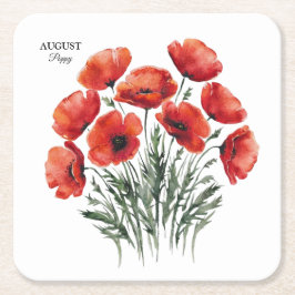August Poppy Bloom - Personalisiertes Geburtstagsg Rechteckiger Pappuntersetzer