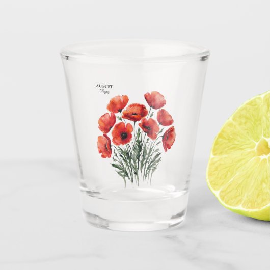 August Poppy Bloom - Personalisiertes Geburtstagsg Schnapsglas (Vorderseite)