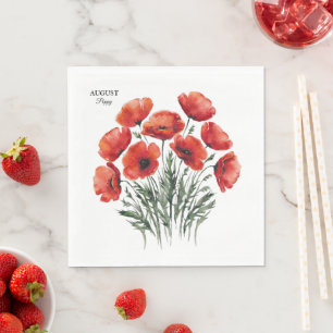August Poppy Bloom - Personalisiertes Geburtstagsg Serviette