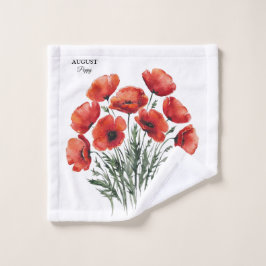 August Poppy Bloom - Personalisiertes Geburtstagsg Waschlappen
