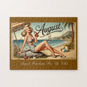 August Retro Beachside Button-Up Girl Vibes Puzzle (Horizontal)