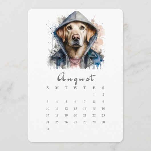 August Stand-Alone Kalender Hunde Splash Art Menükarte (Vorderseite)
