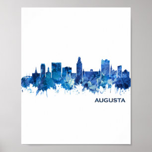 Augusta Georgia Skyline Blue Poster