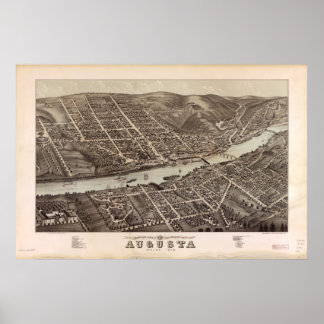 Augusta Maine 1878 Antique Panoramabalkarte Poster
