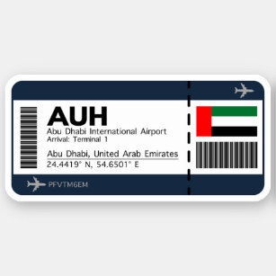 AUH Abu Dhabi Boarding Pass - Airport Ticket Aufkleber