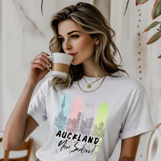 Aukland Neuseeland Aquarell-Linienkunst Skyline T-Shirt