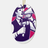 Auktionator-Cowboy mit Hammer und Megaphon Keramikornament (Links)