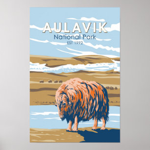 Aulavik Nationalpark Kanada Moschusochse Vintage Poster