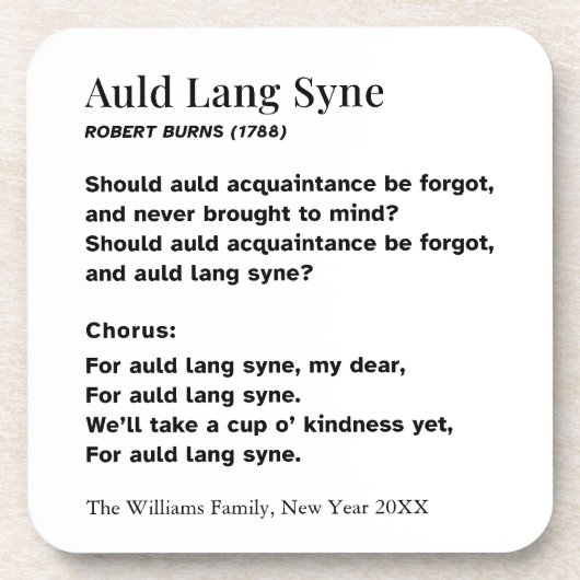 Auld Lang Syne Liedtexte Silvester Personalisiert Getränkeuntersetzer (Vorderseite)