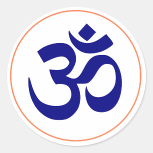 Aum oder Om-Symbol (Blau mit Korallenring) Runder Aufkleber