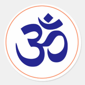 Aum oder Om-Symbol (Blau mit Korallenring) Runder Aufkleber