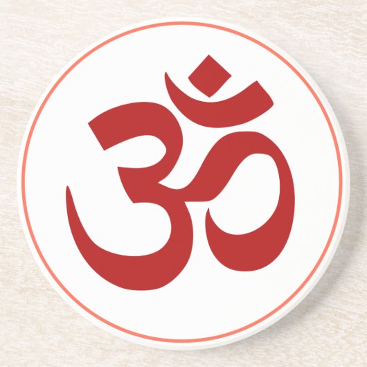 Aum- oder Om-Symbol (Dunkelrote Farbe) Sandstein Untersetzer (Vorne)