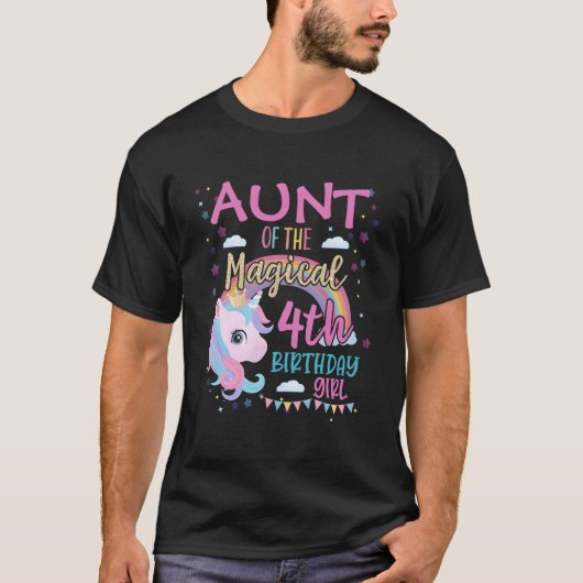 Aunt 4Th Rainbow Unicorn Daughter Py Family T-Shirt (Vorderseite)