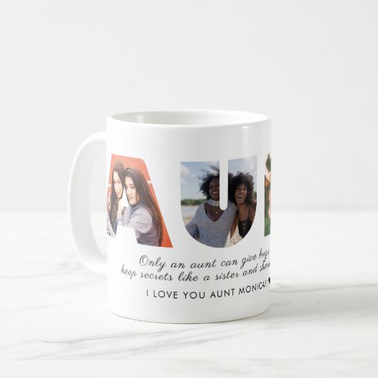 AUNT Foto Collage Liebe You Auntie Modern Script Kaffeetasse (Vorderseite Links)