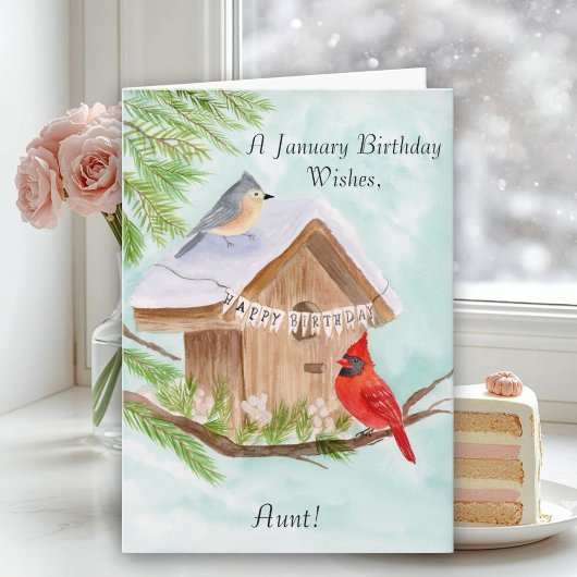 Aunt Happy January Birthday Birds Karte